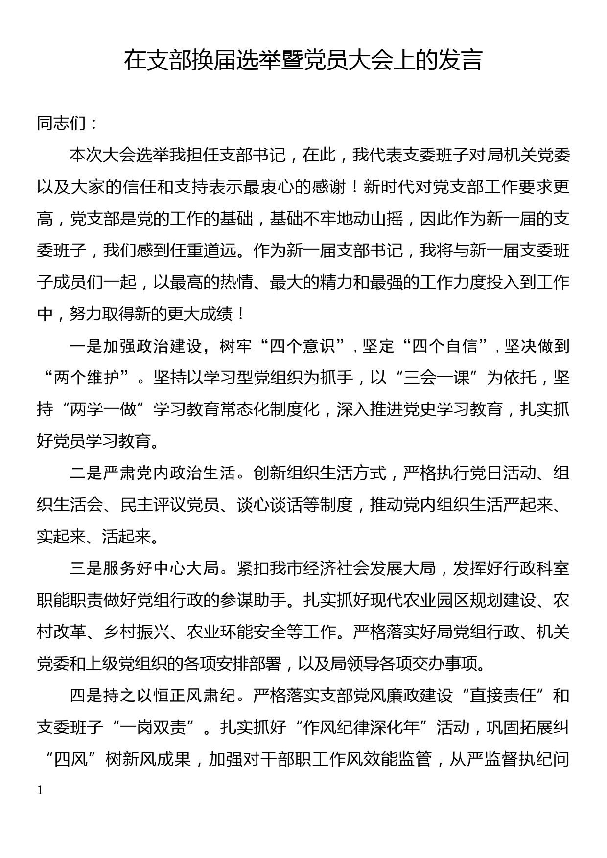 在支部换届选举暨党员大会上的发言_第1页