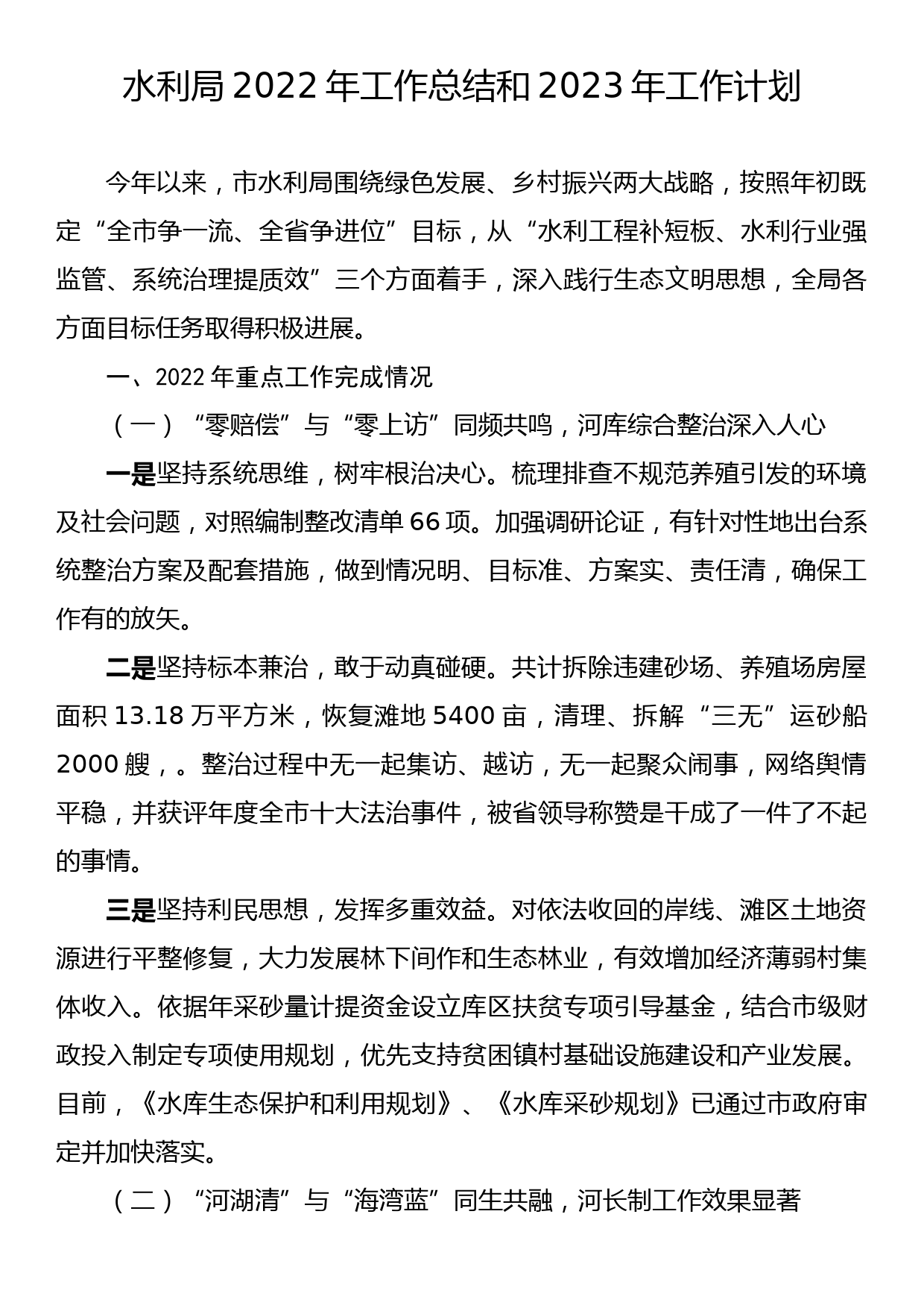 水利局2022年工作总结和2023年工作计划_第1页