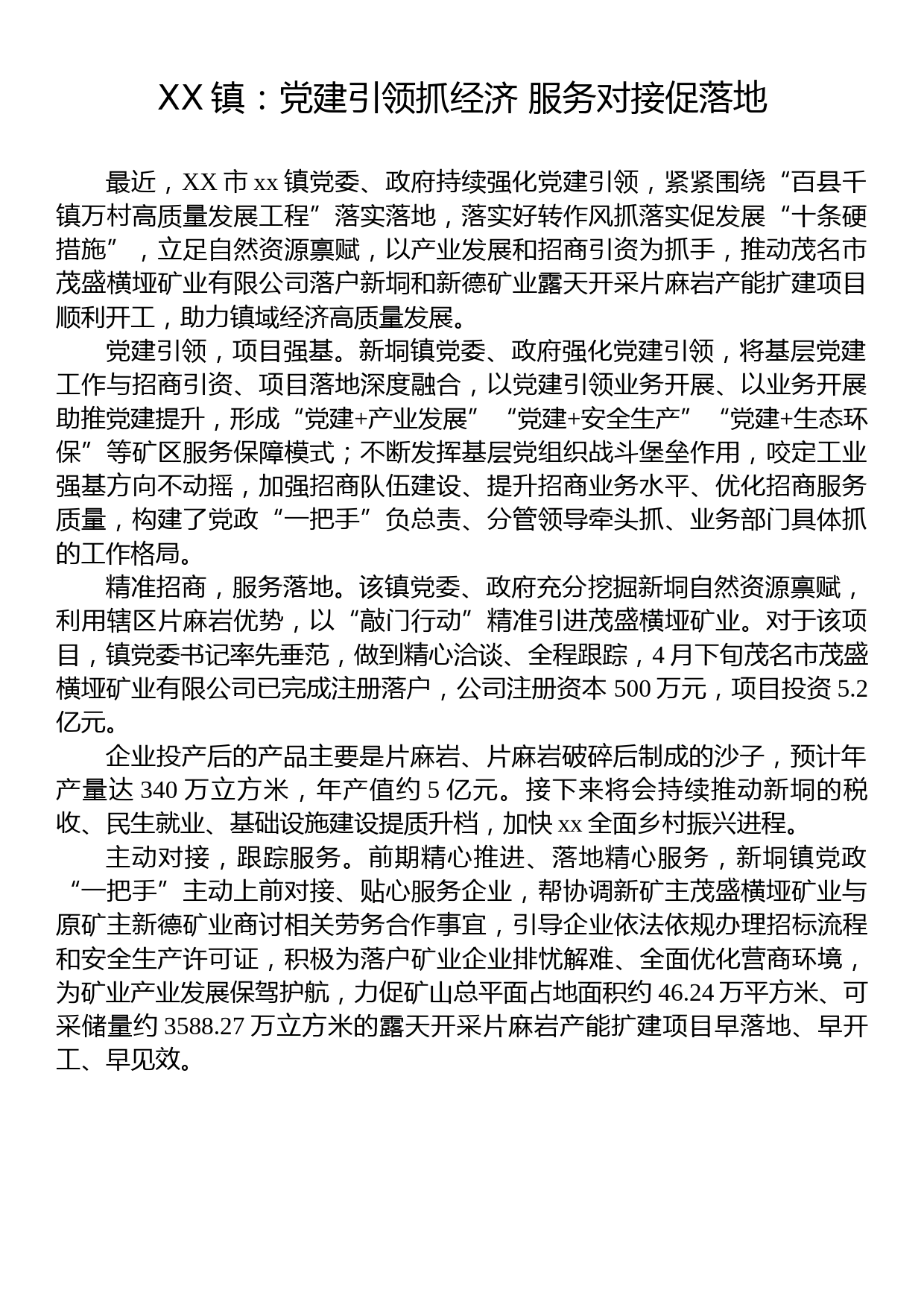 XX镇：党建引领抓经济 服务对接促落地_第1页