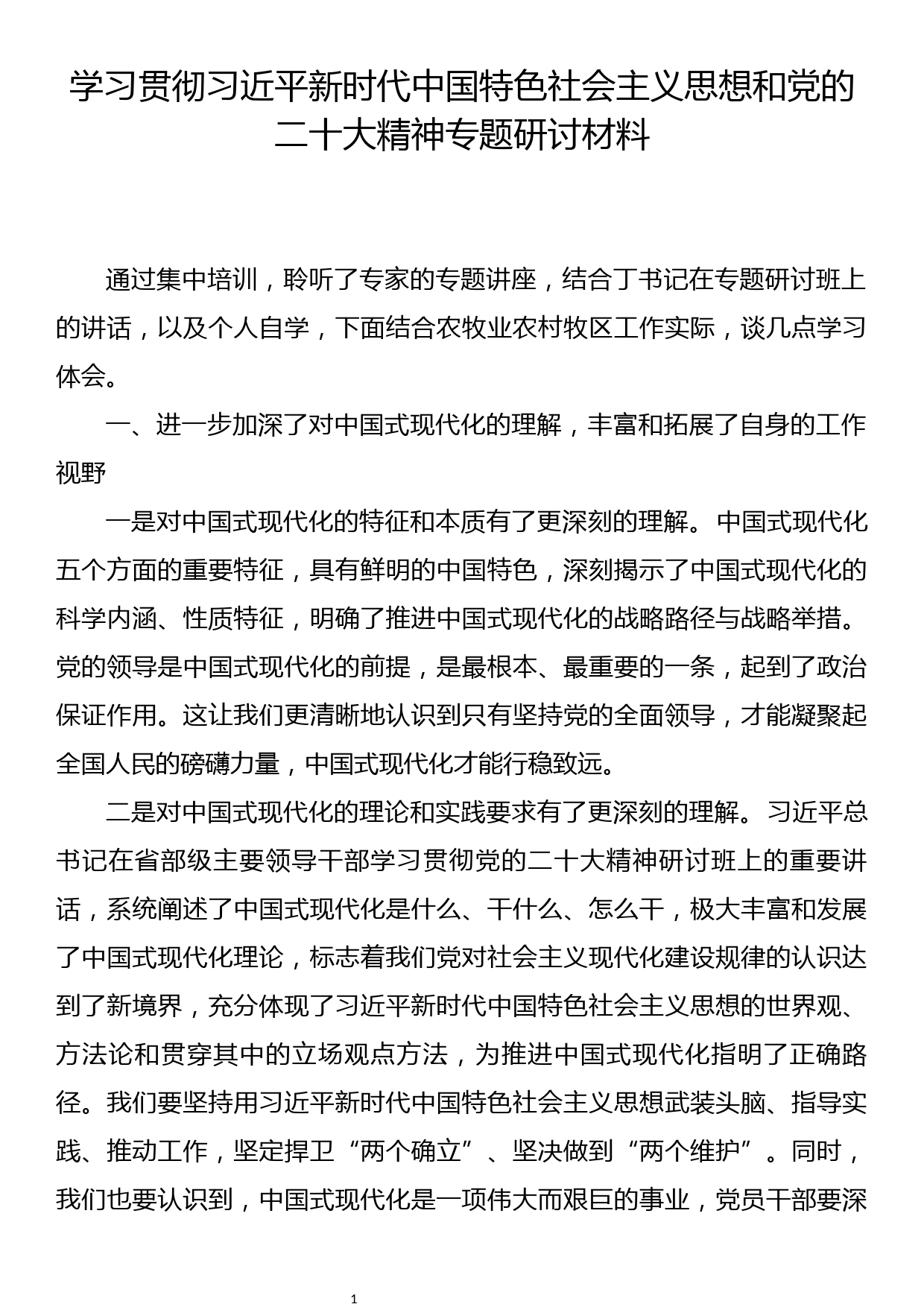 学习贯彻习近平新时代中国特色社会主义思想和党的二十大精神专题研讨材料_第1页