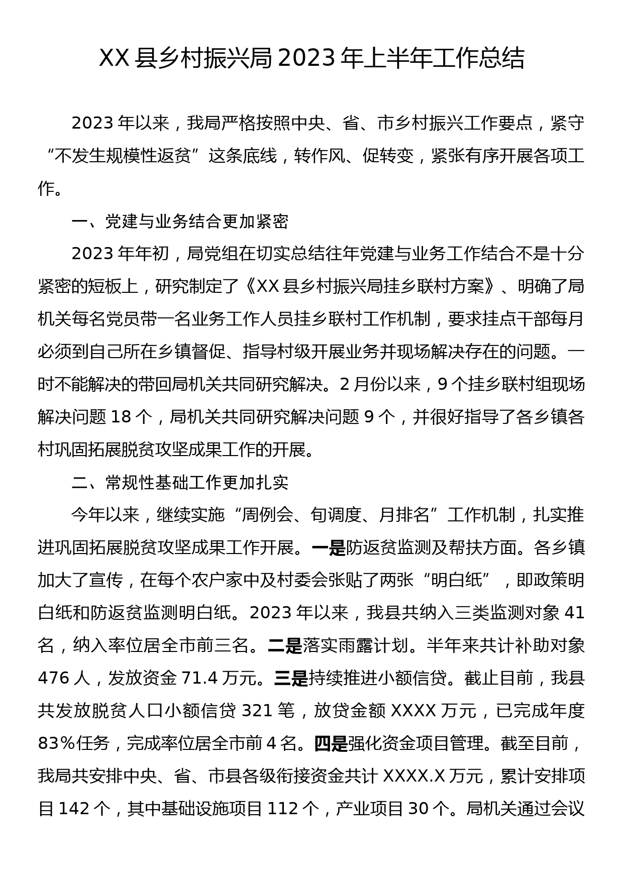 XX县乡村振兴局2023年上半年工作总结_第1页