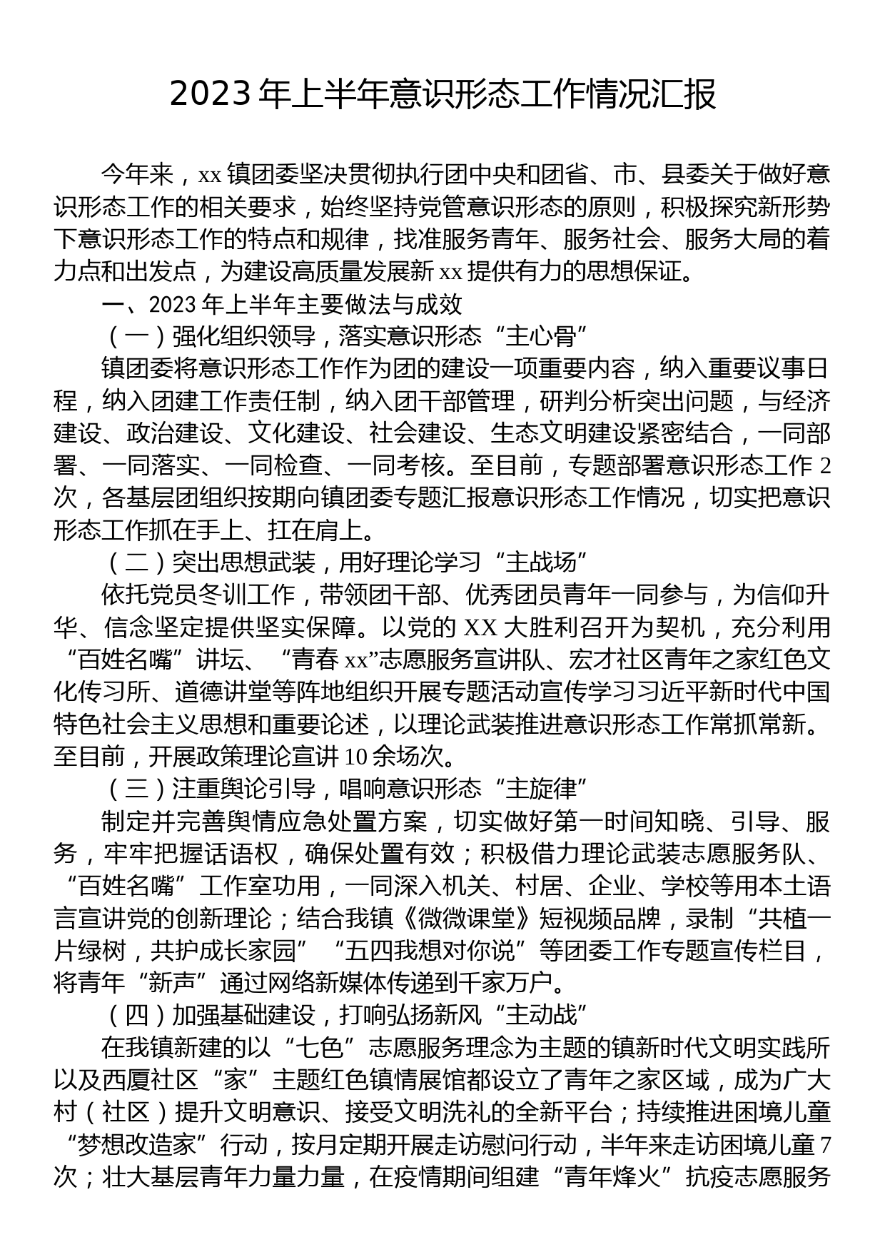 2023年上半年意识形态工作情况汇报_第1页