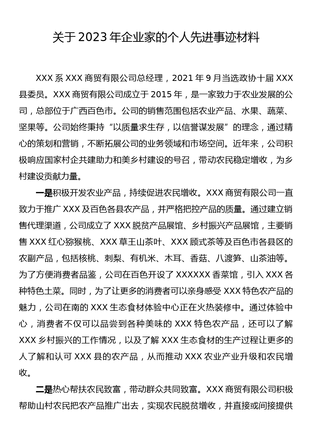 关于2023年企业家的个人先进事迹材料_第1页