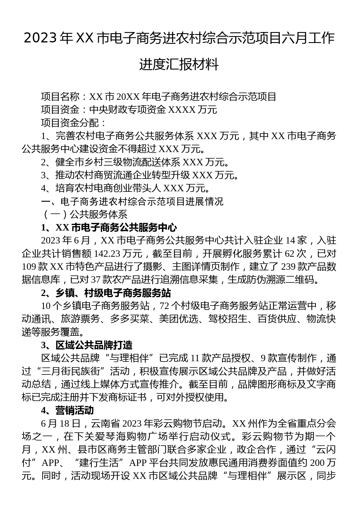 2023年XX市电子商务进农村综合示范项目六月工作进度汇报材料_第1页