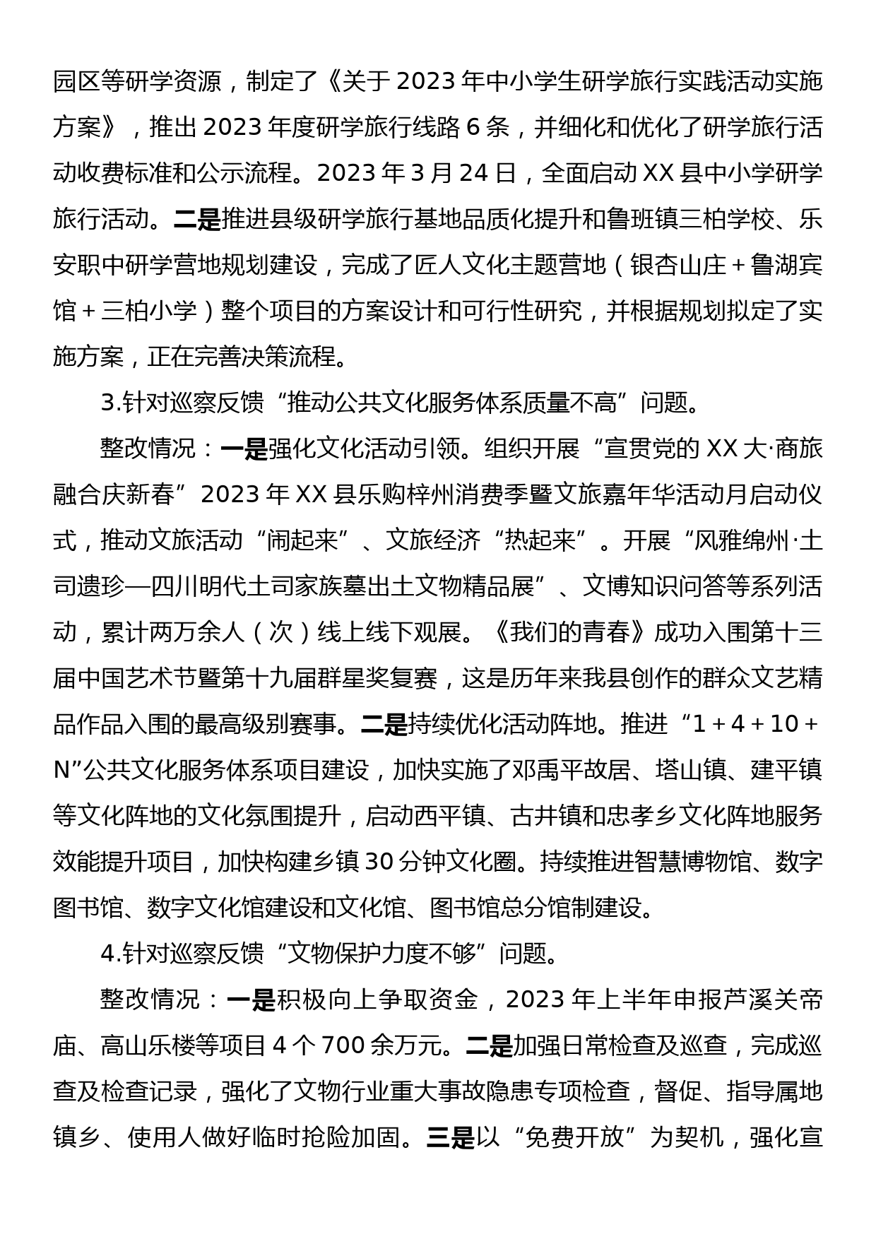 XX县文化广播电视和旅游局关于集中整改进展情况的报告_第3页