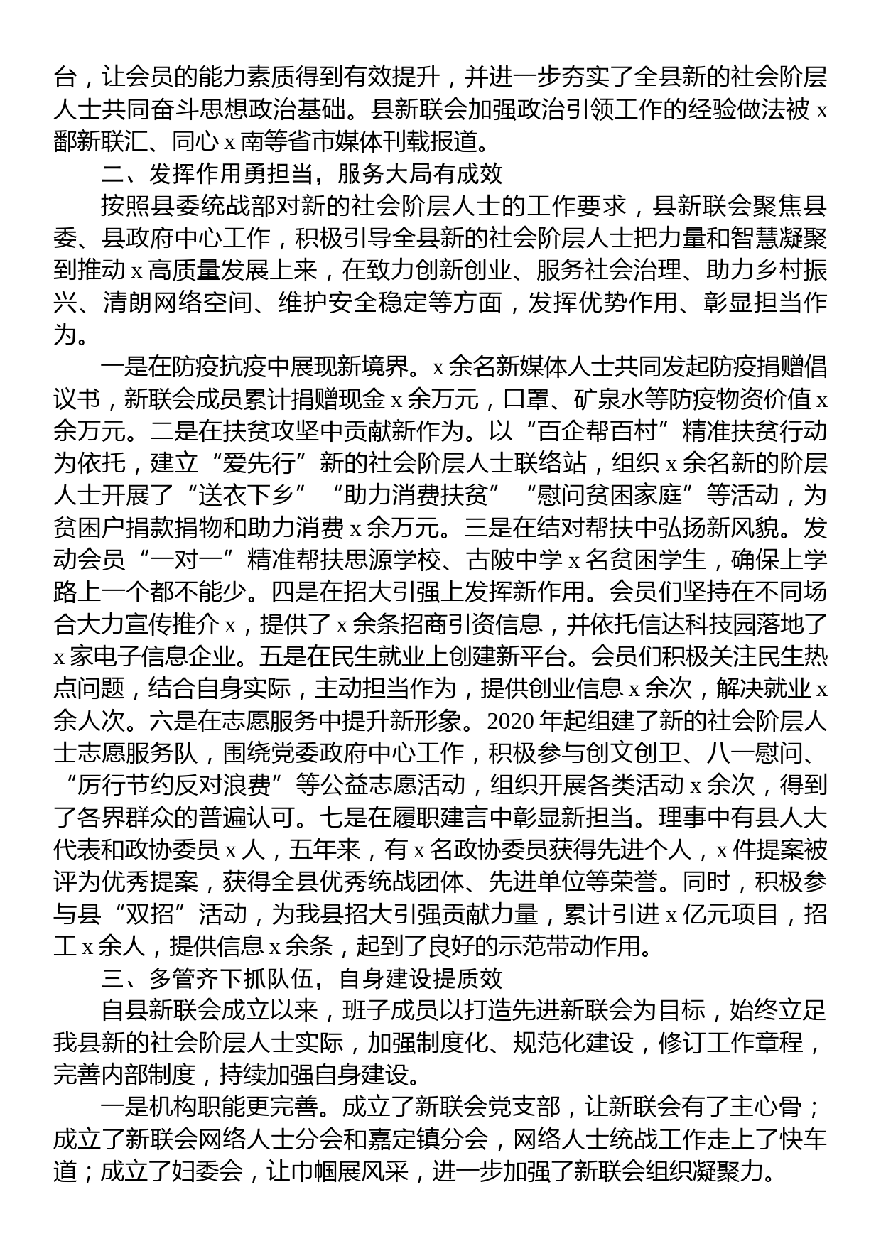 XX县新联会理事会换届工作既五年工作总结汇报_第2页