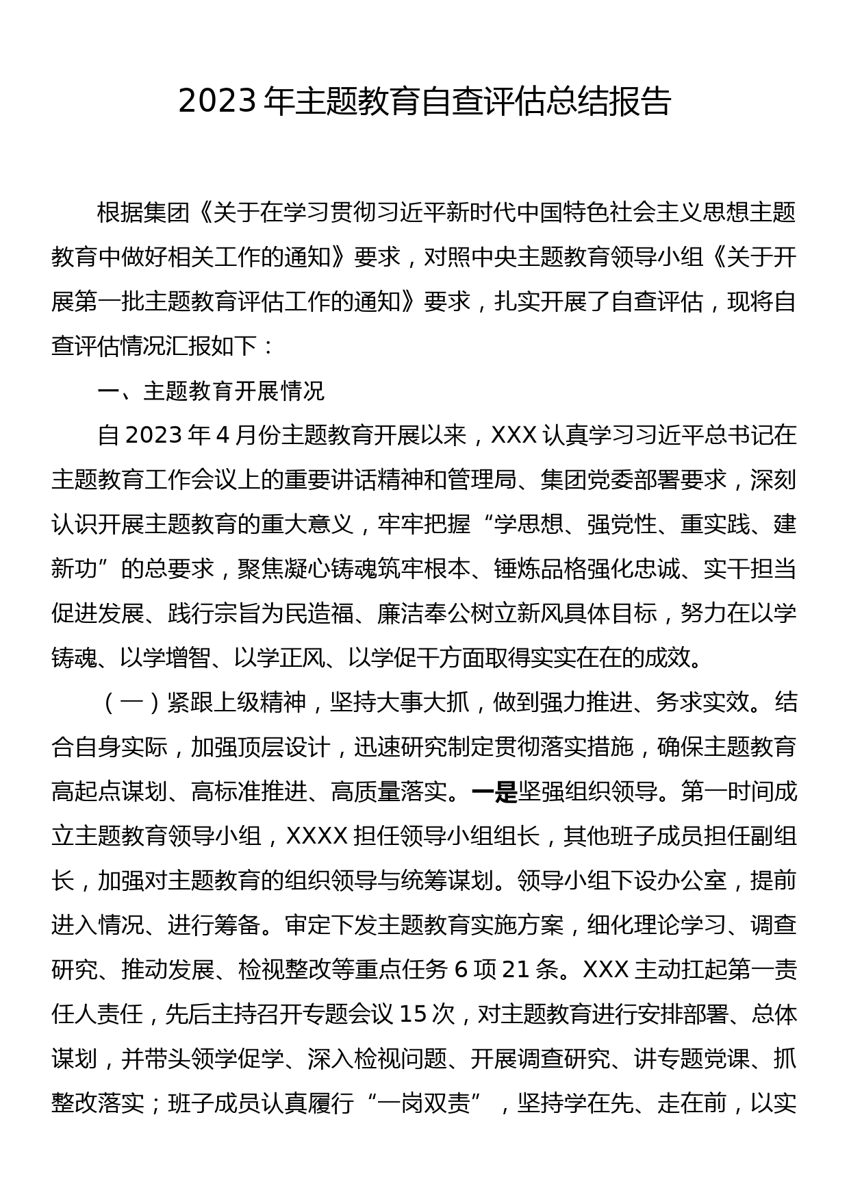 2023年主题教育自查评估总结报告_第1页