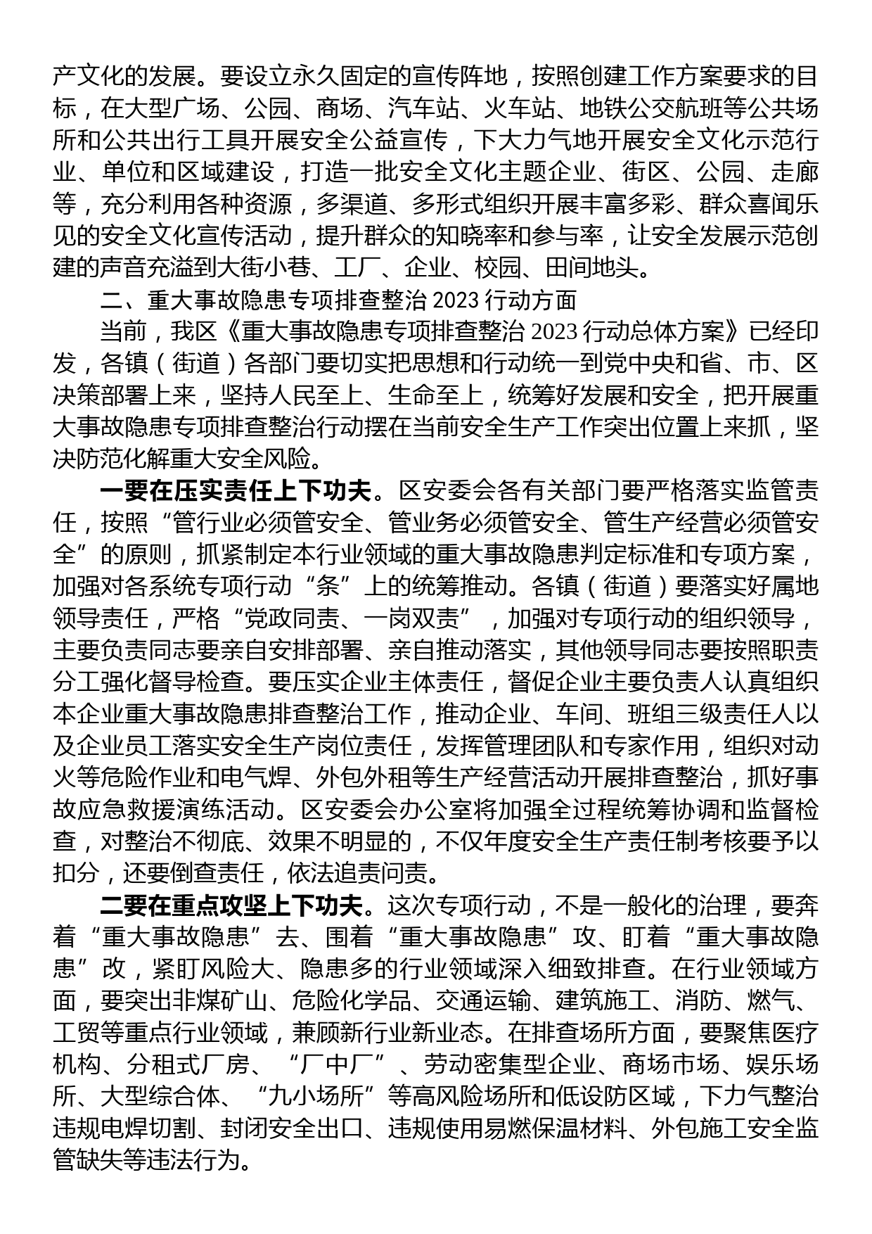 在全区安全发展示范城市和重大事故2023行动重点工作推进会上的发言_第2页