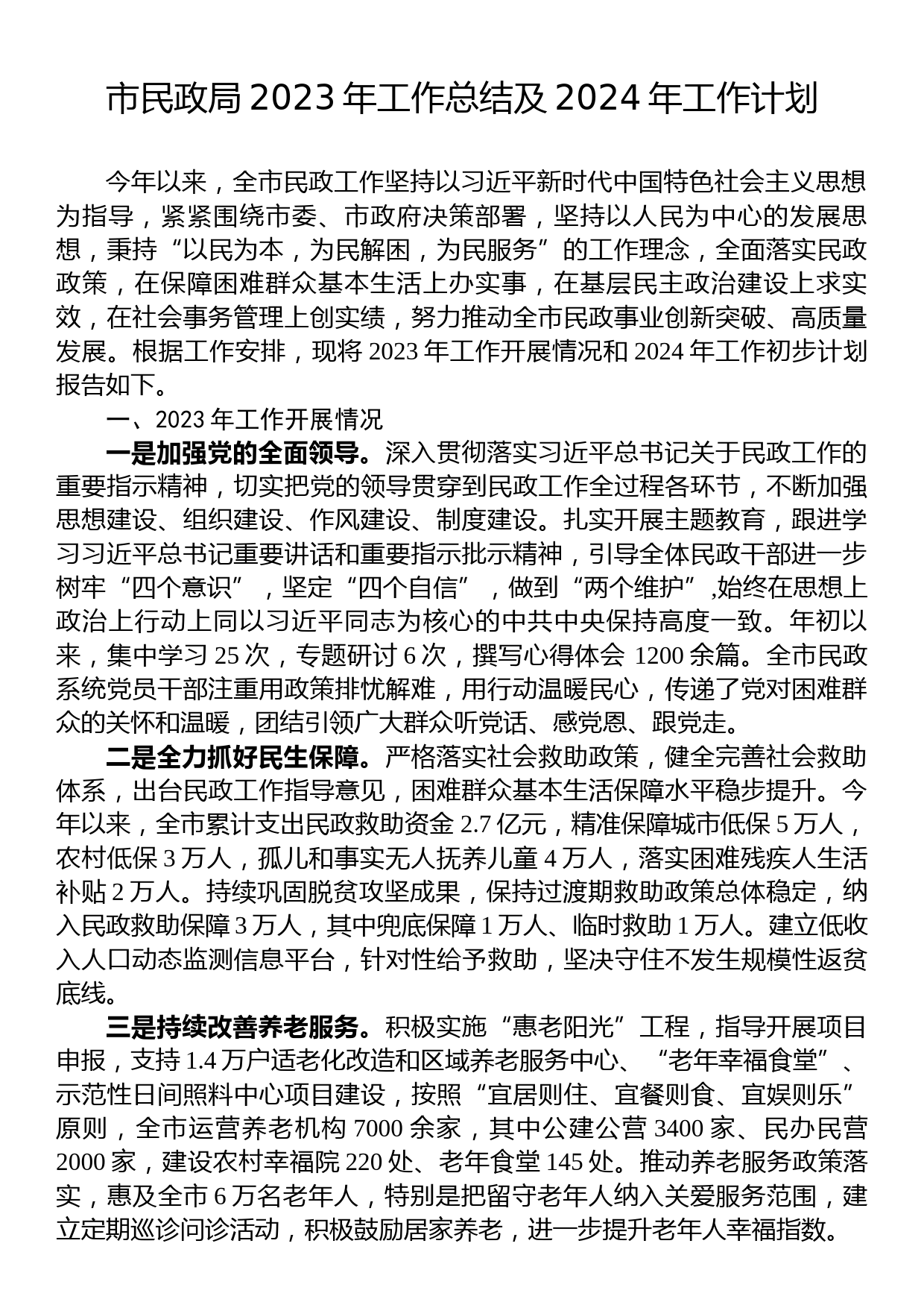 市民政局2023年工作总结及2024年工作计划_第1页