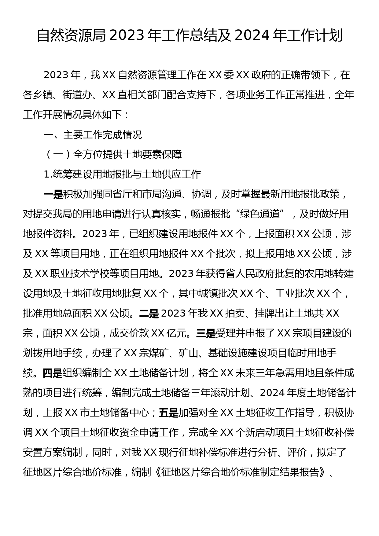 自然资源局2023年工作总结及2024年工作计划_第1页