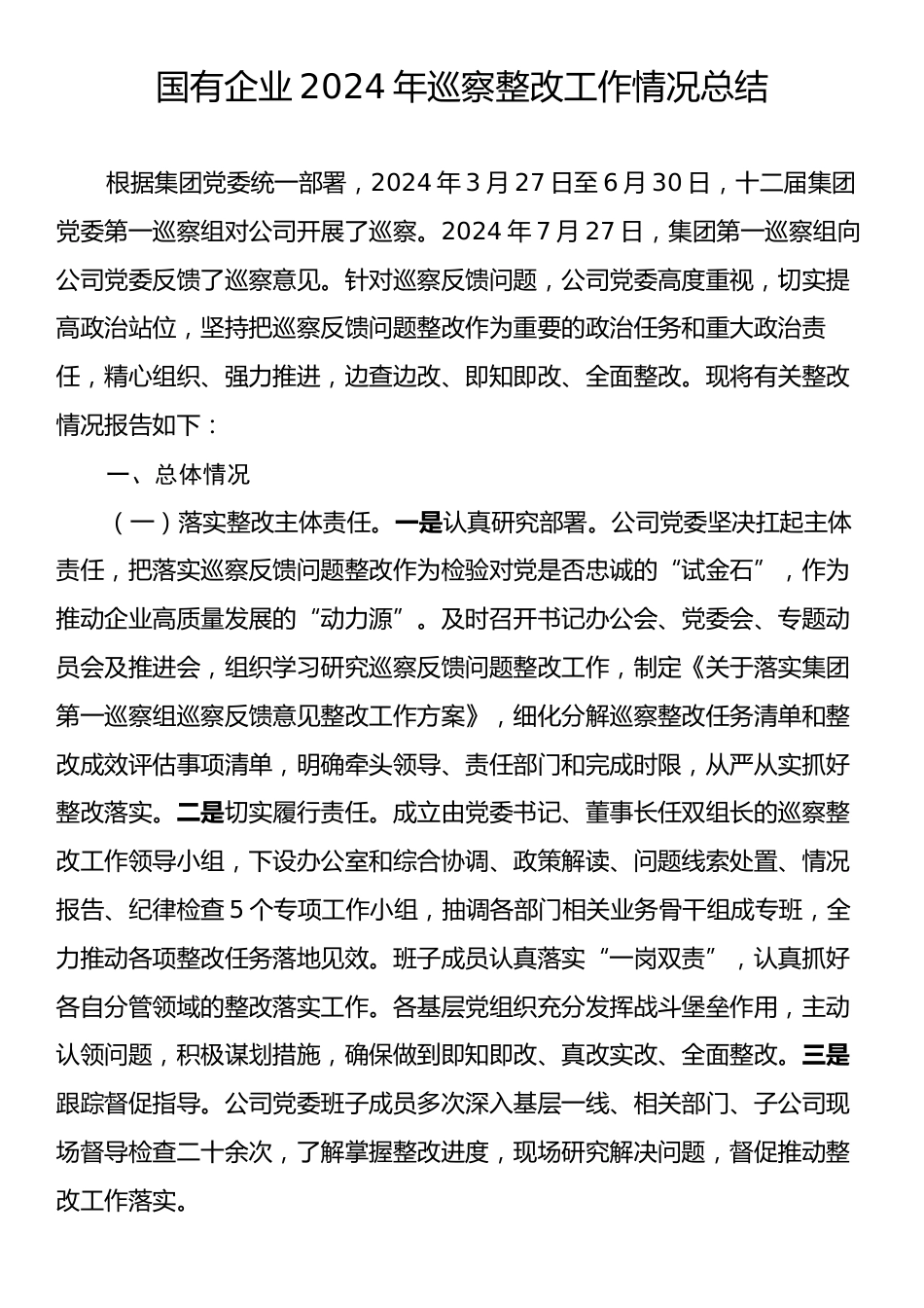 国有企业2024年巡察整改工作情况总结.docx_第1页