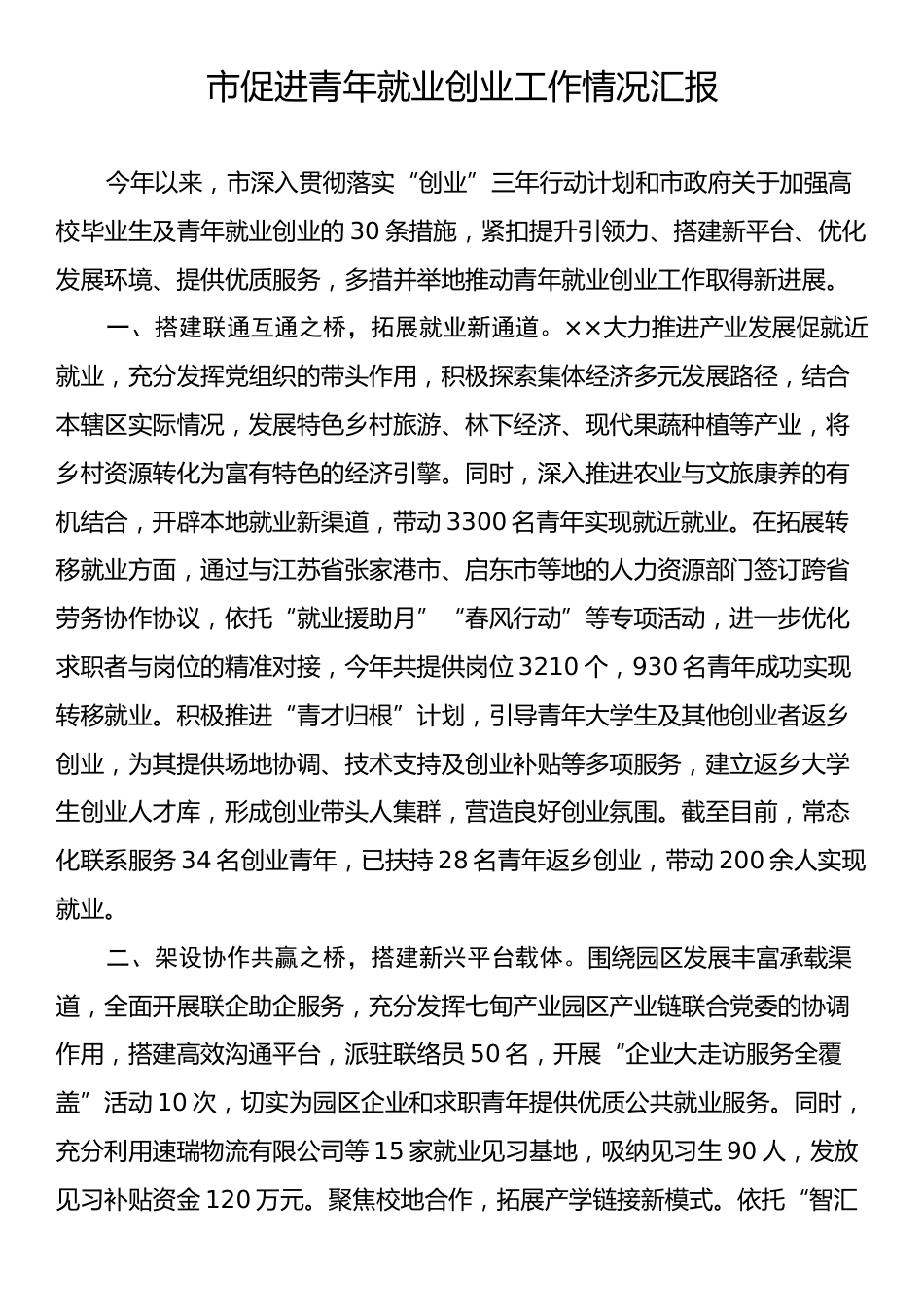 市促进青年就业创业工作情况汇报.docx_第1页