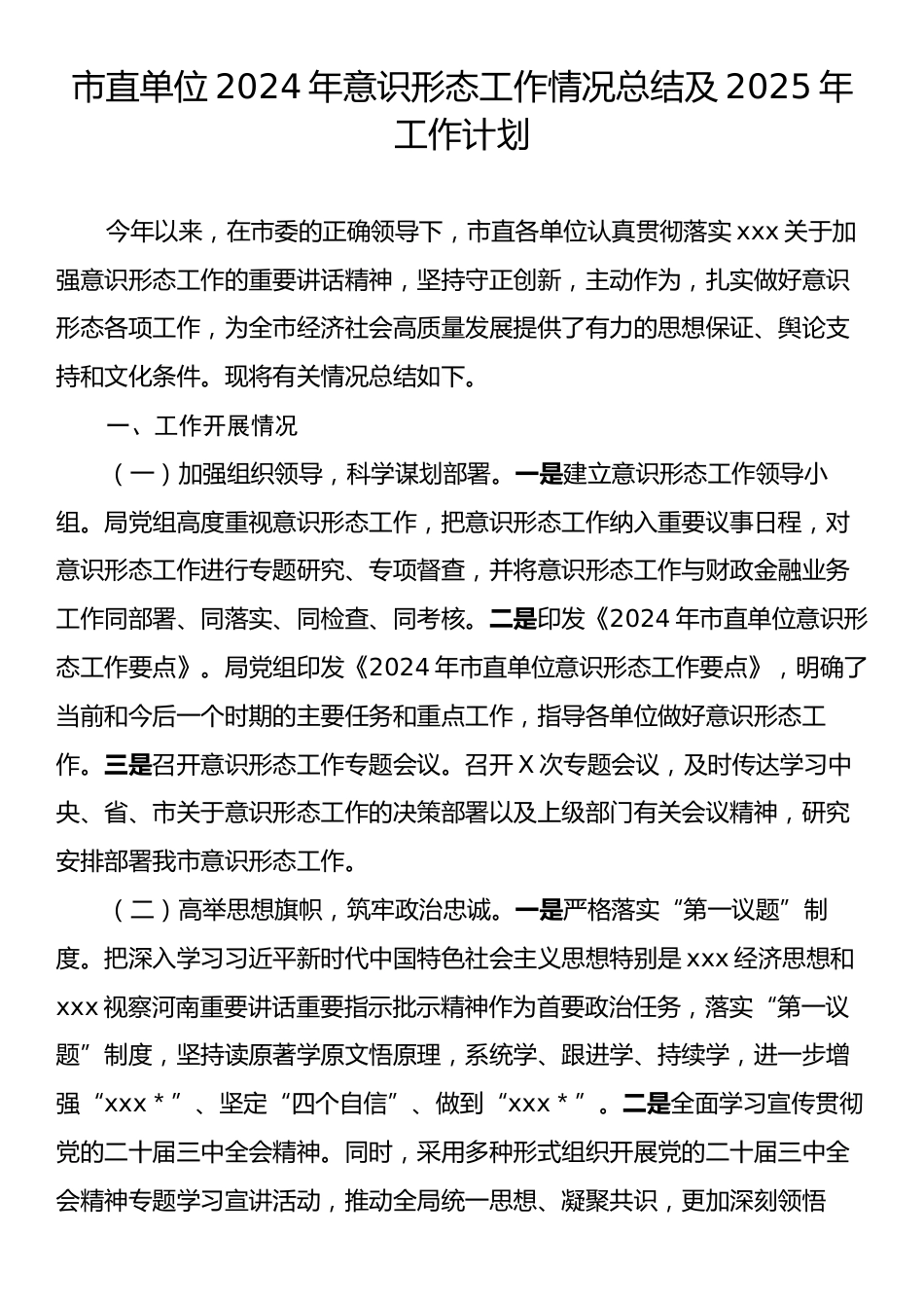 市直单位2024年意识形态工作情况总结及2025年工作计划.docx_第1页