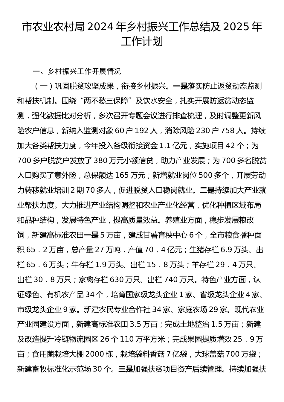 市农业农村局2024年乡村振兴工作总结及2025年工作计划.docx_第1页