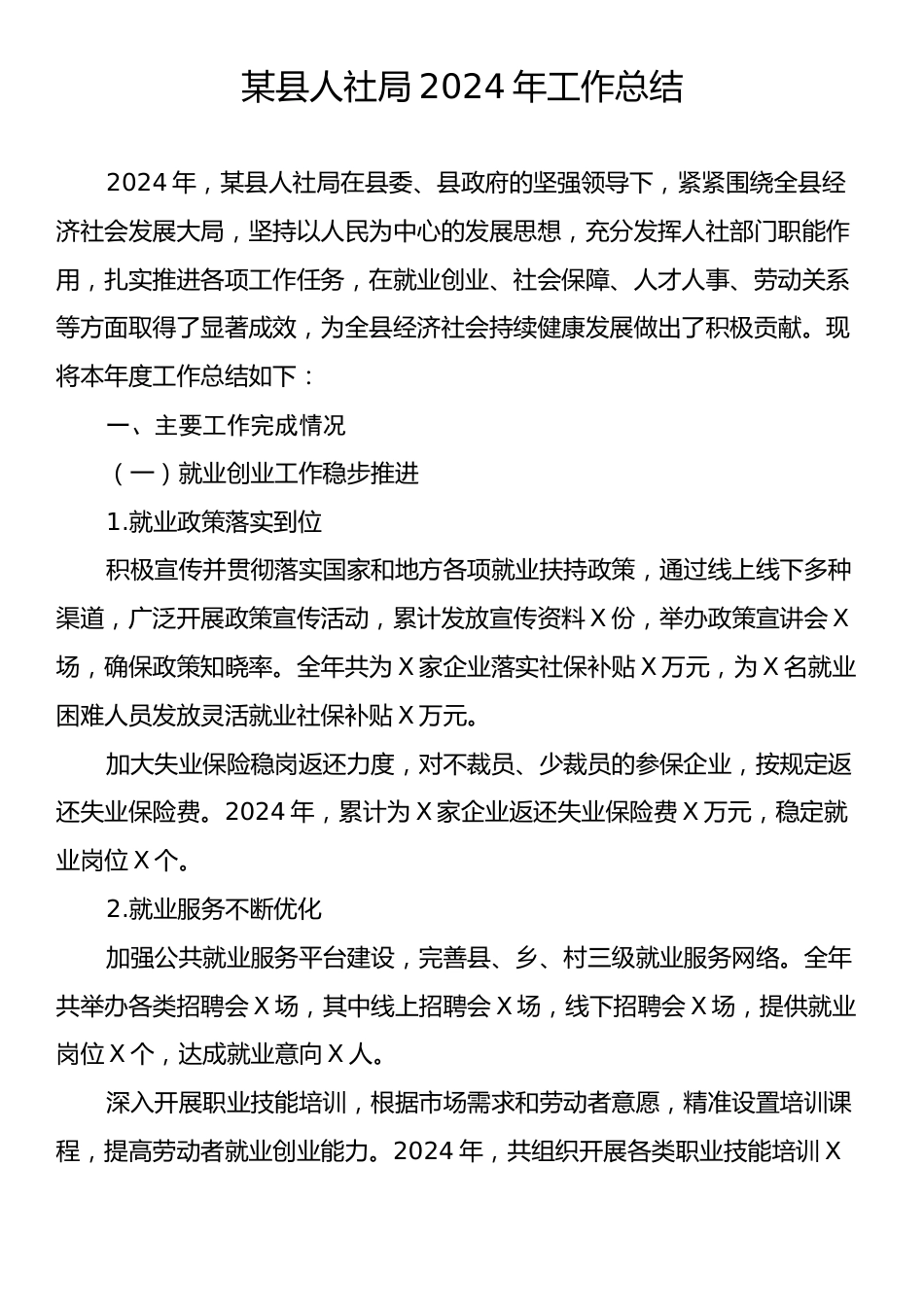 某县人社局2024年工作总结.docx_第1页