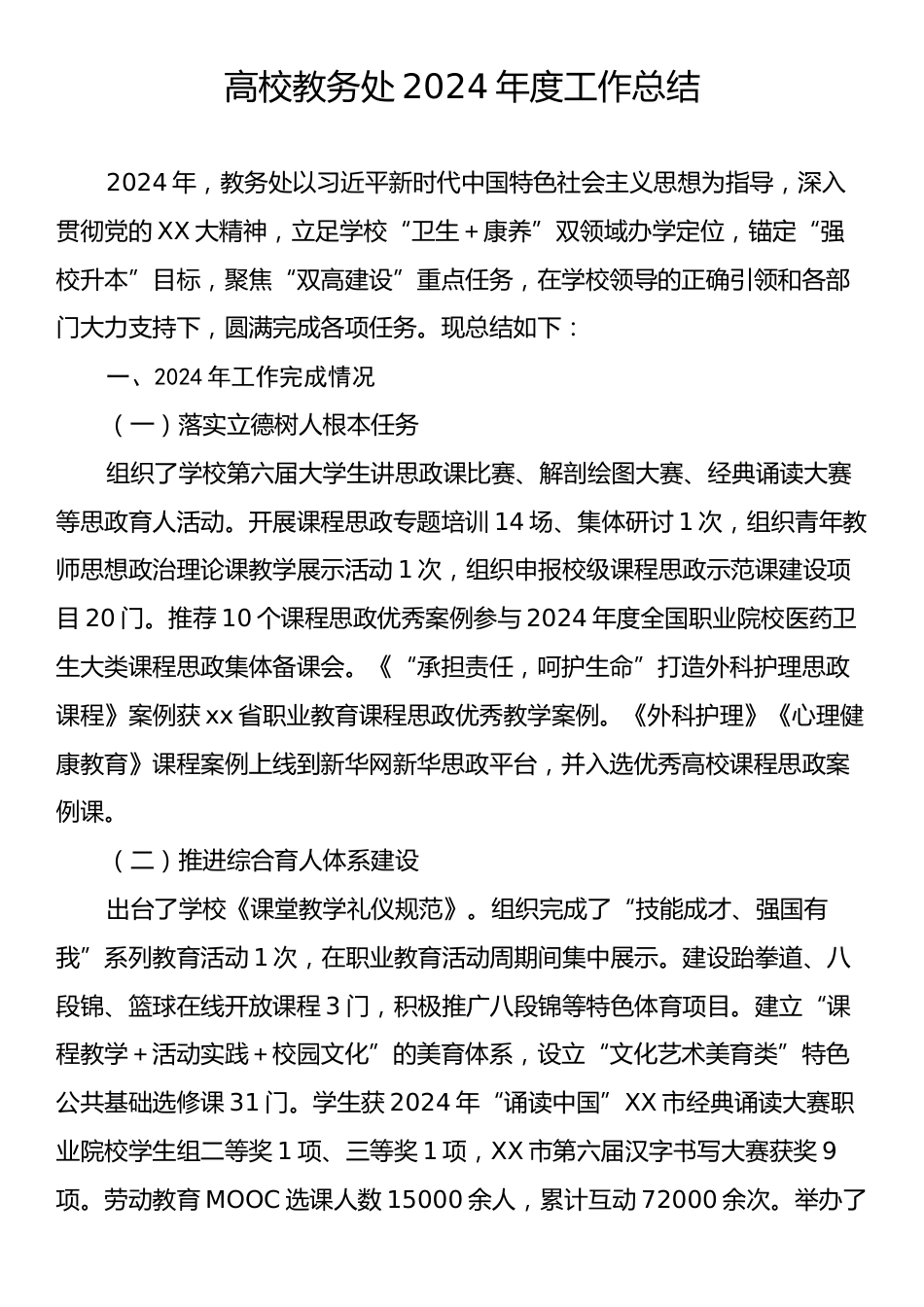 高校教务处2024年度工作总结.docx_第1页