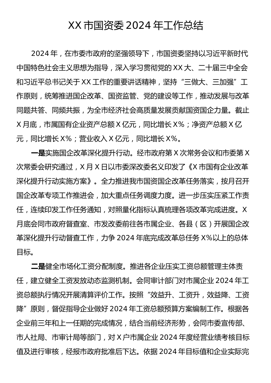 XX市国资委2024年工作总结.docx_第1页