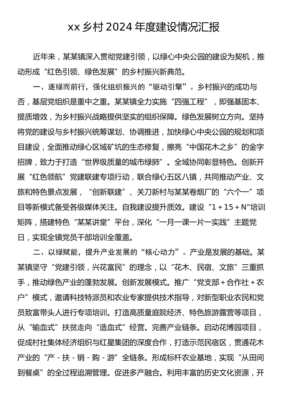 xx乡村2024年度建设情况汇报.docx_第1页