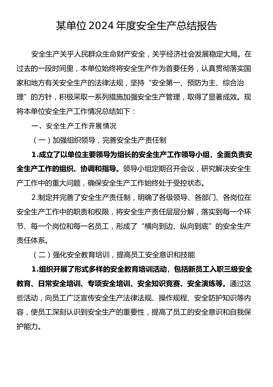 某单位2024年度安全生产总结报告.docx_第1页