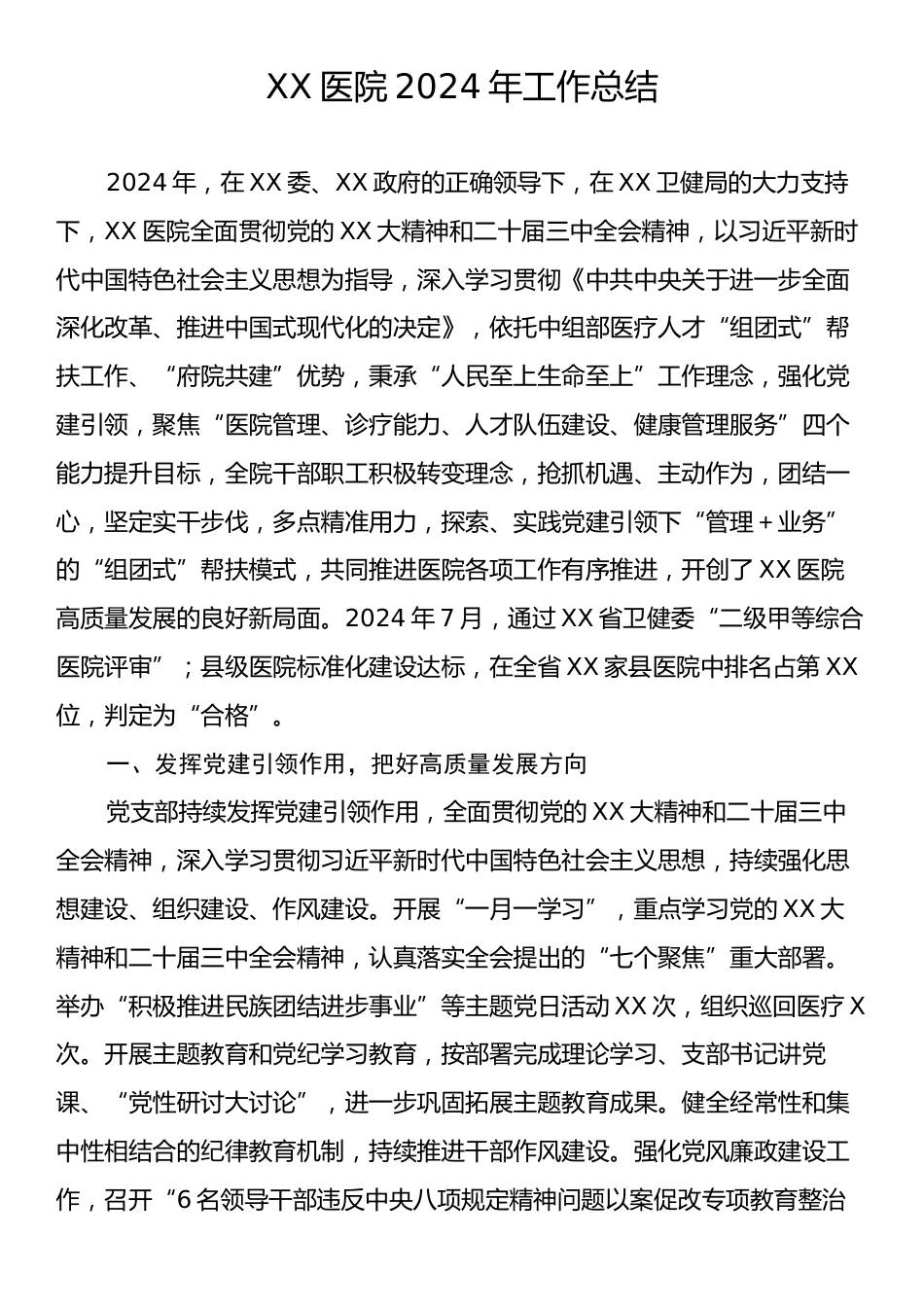 XX医院2024年工作总结.docx_第1页