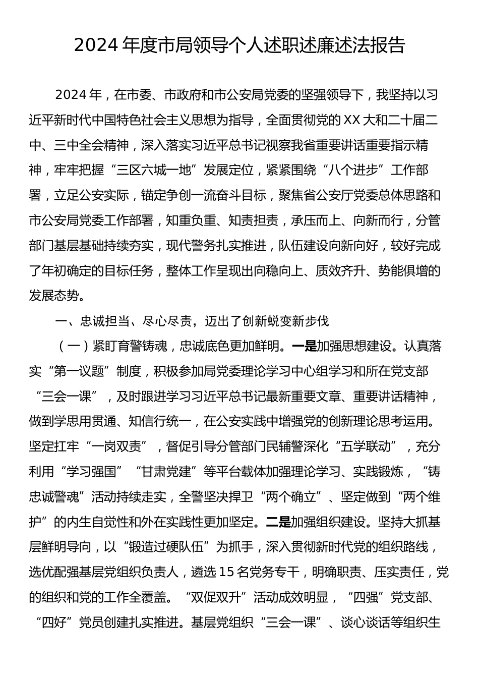 2024年度市局领导个人述职述廉述法报告.docx_第1页