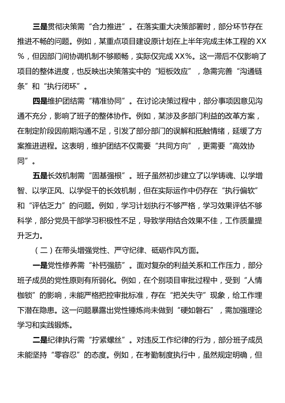 2024年度民主生活会班子对照检视发言材料（内含案例剖析）.docx_第2页