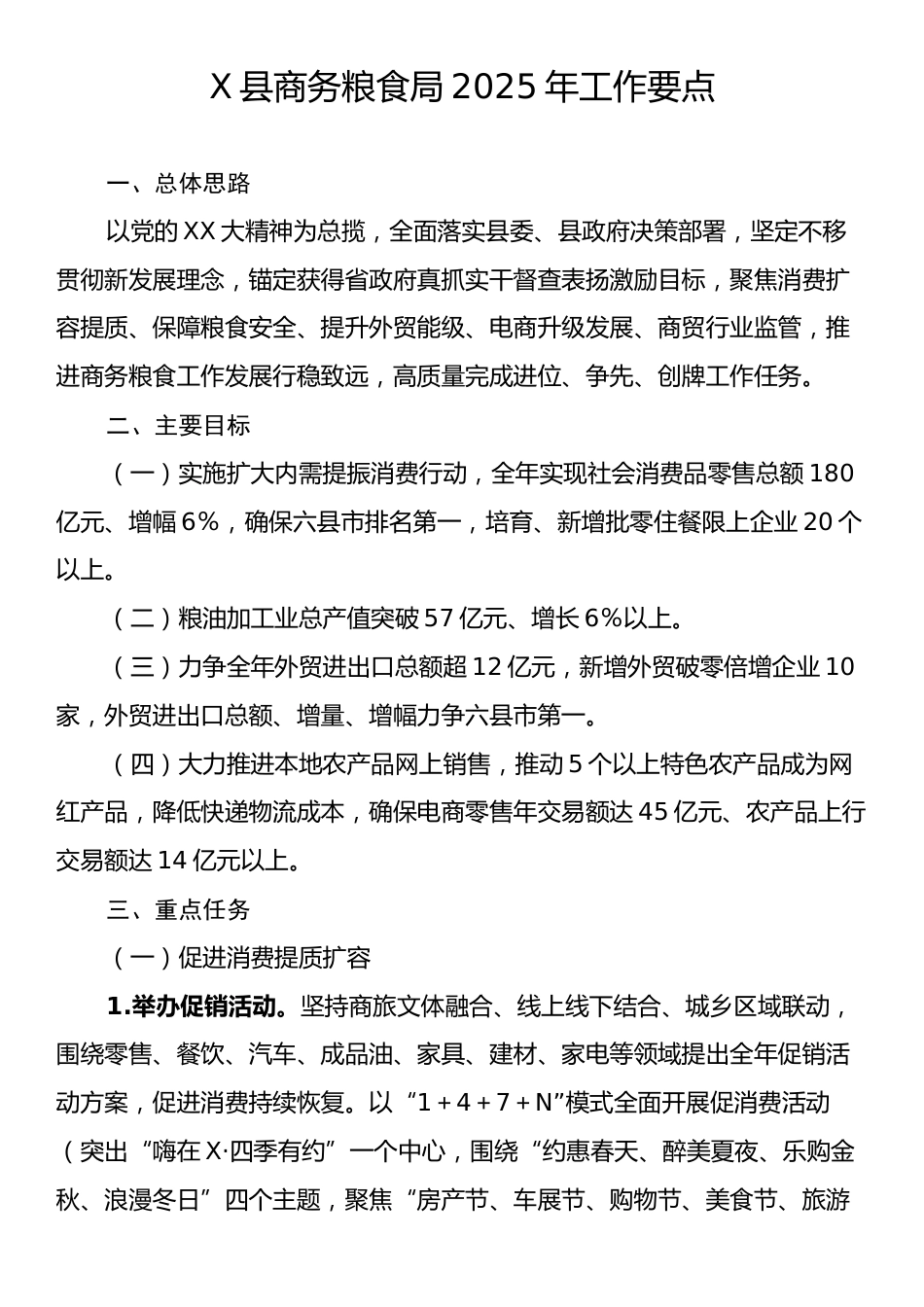 X县商务粮食局2025年工作要点.docx_第1页