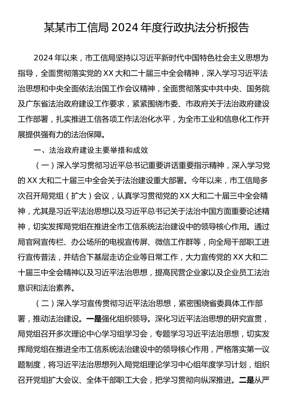 某某市工信局2024年度行政执法分析报告.docx_第1页