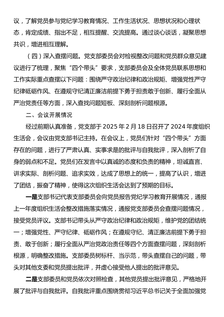 党支部2024年度组织生活会召开情况报告.docx_第2页