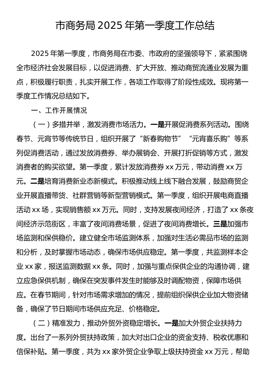 市商务局2025年一季度工作总结.docx_第1页