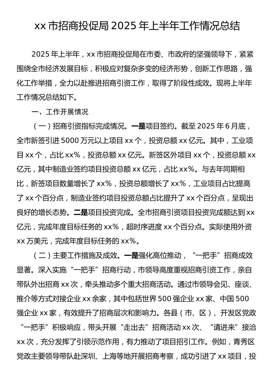 xx市招商投促局2025年上半年工作情况总结.docx_第1页