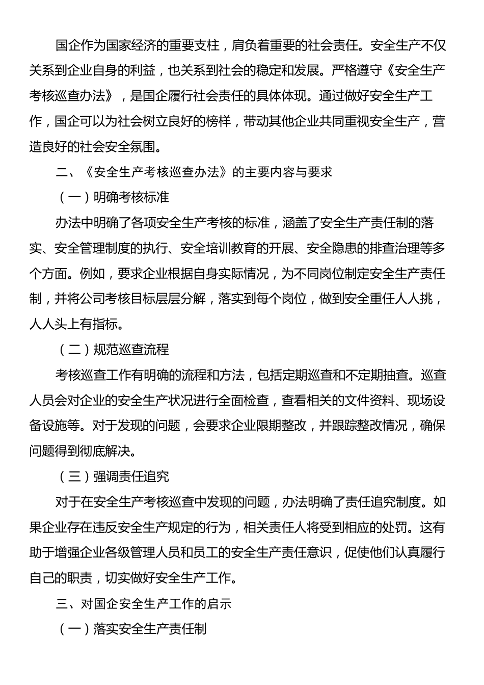 国企员工学习《安全生产考核巡查办法》心得体会.docx_第2页