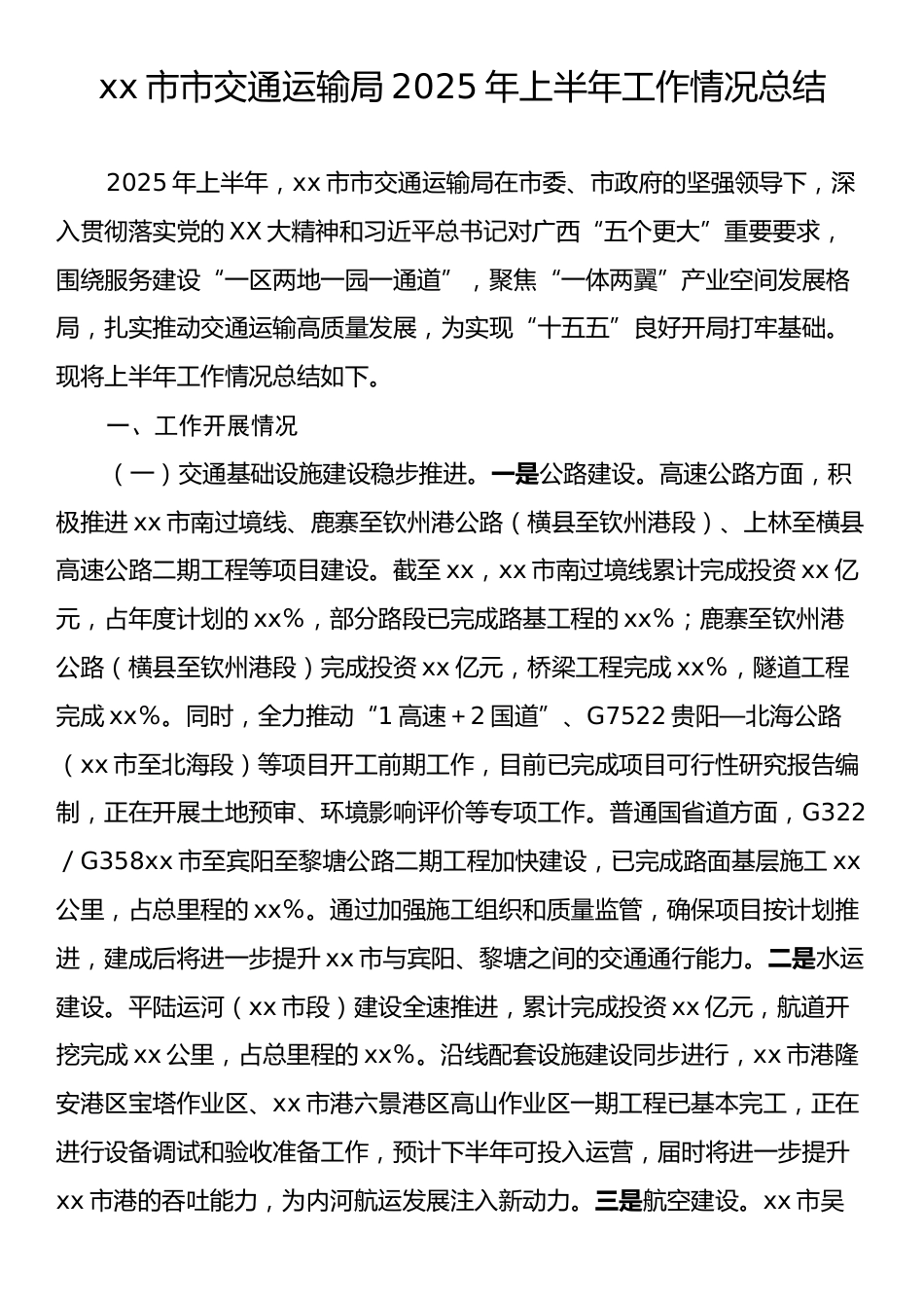 xx市市交通运输局2025年上半年工作情况总结.docx_第1页