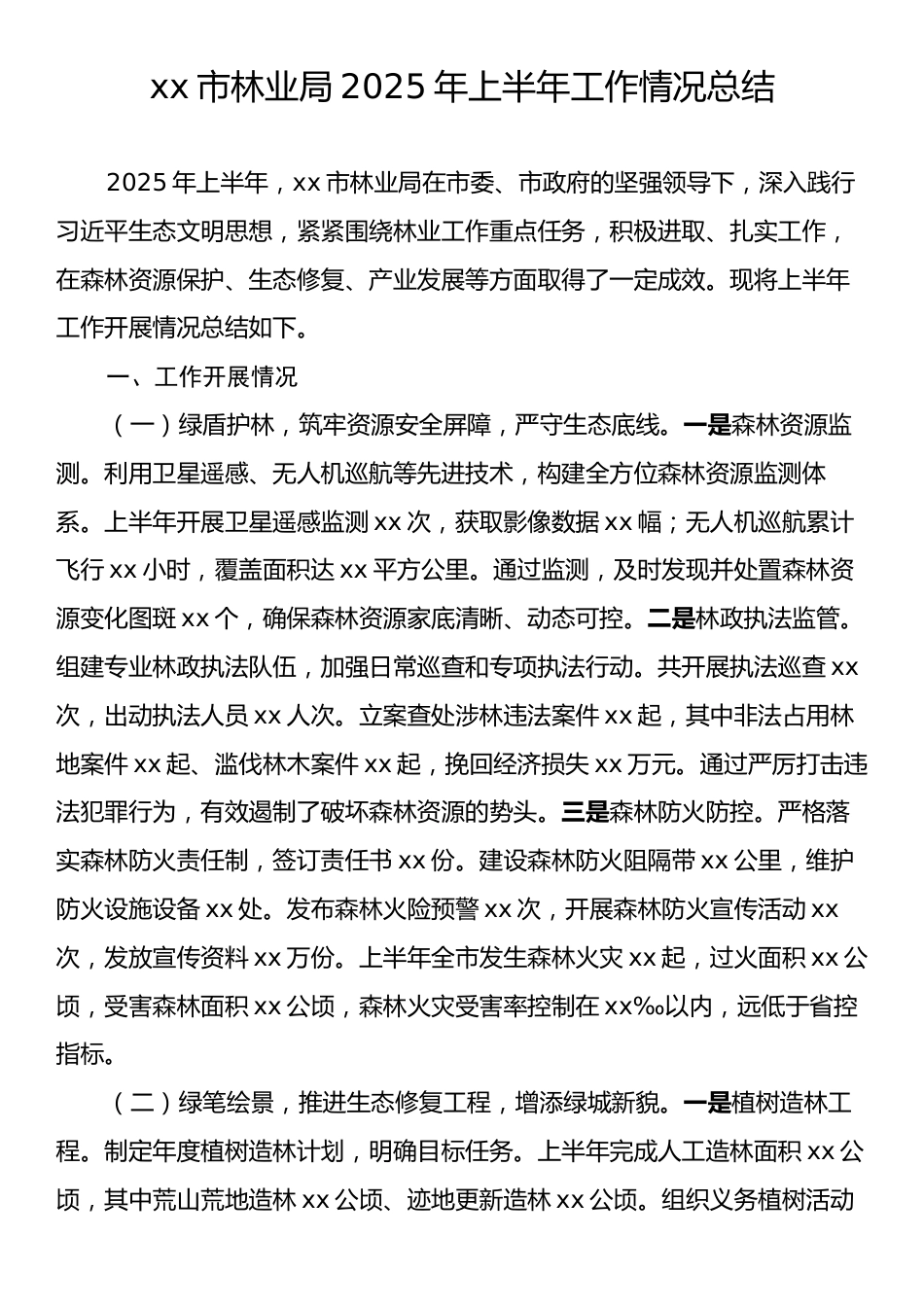 xx市林业局2025年上半年工作情况总结.docx_第1页