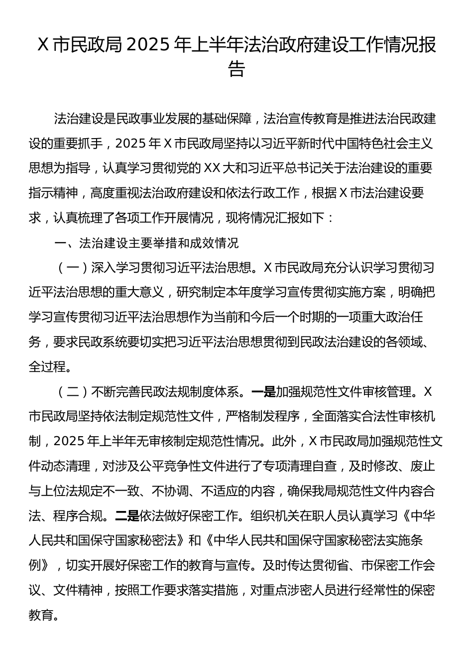 X市民政局2025年上半年法治政府建设工作情况报告.docx_第1页