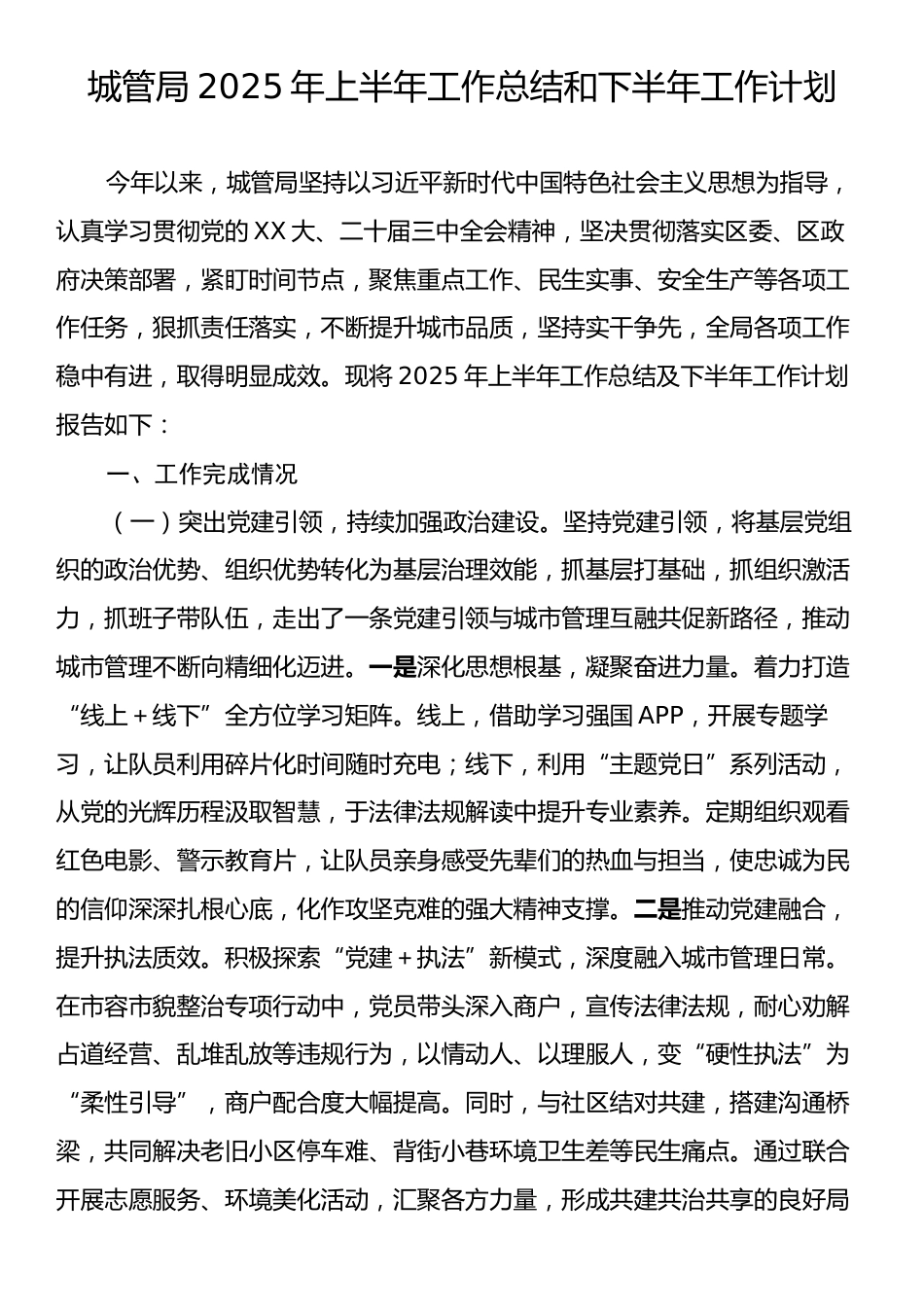 城管局2025年上半年工作总结和下半年工作计划.docx_第1页