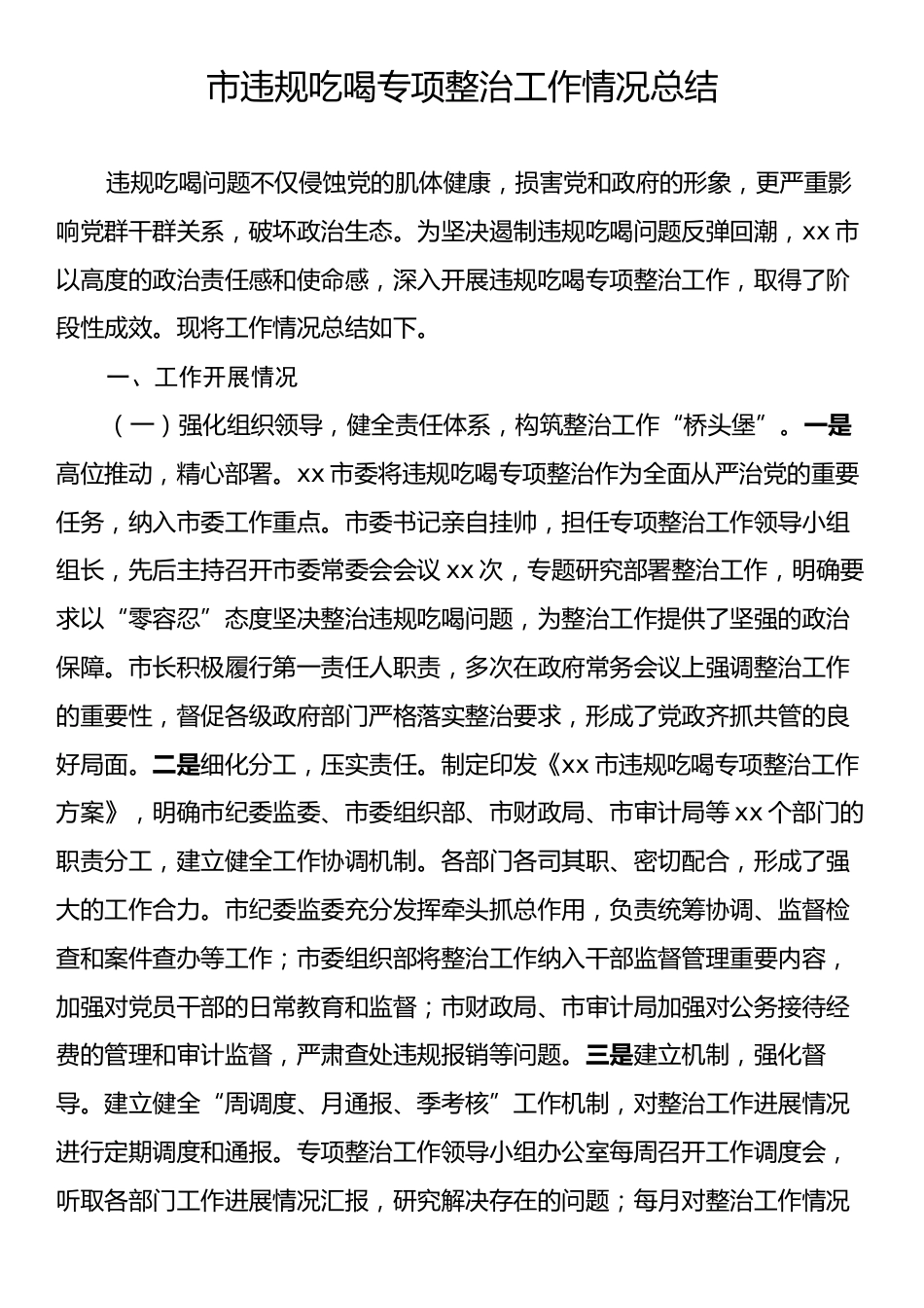 市违规吃喝专项整治工作情况总结.docx_第1页