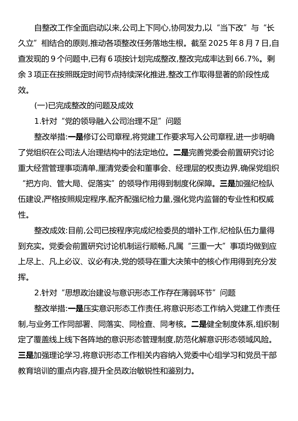 XX公司关于中央企业巡视共性问题自查整改落实情况的报告.docx_第2页