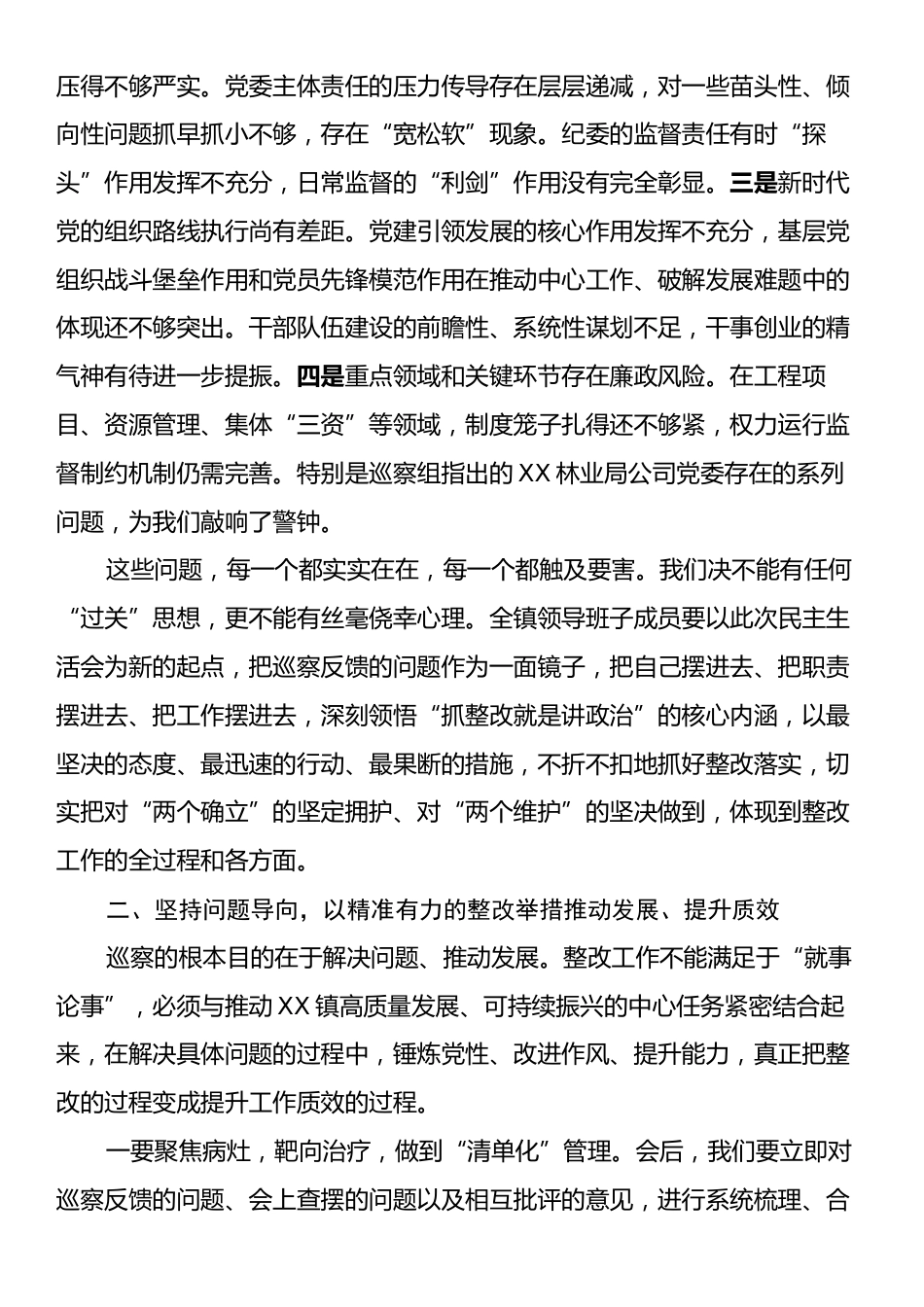 在巡察整改专题民主生活会上的总结讲话发言.docx_第2页