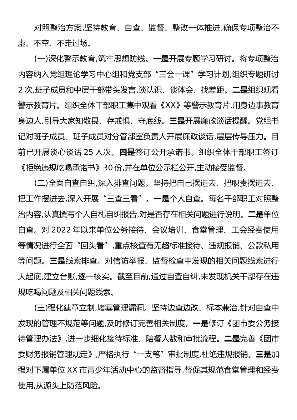 共青团XX市委关于违规吃喝问题专项整治工作进展情况的汇报.docx_第2页