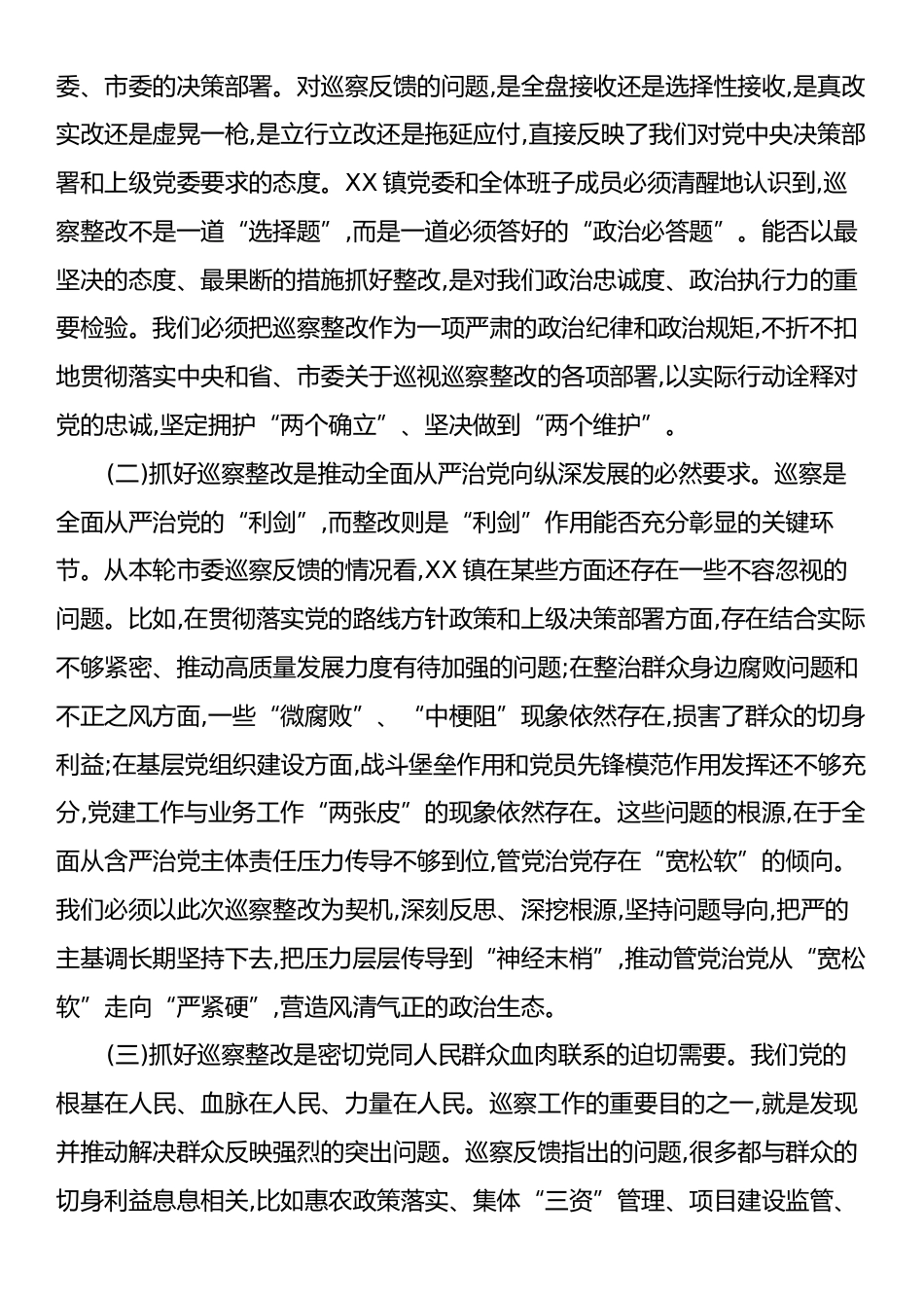 在XX镇党委巡察整改专题民主生活会上的讲话.docx_第2页