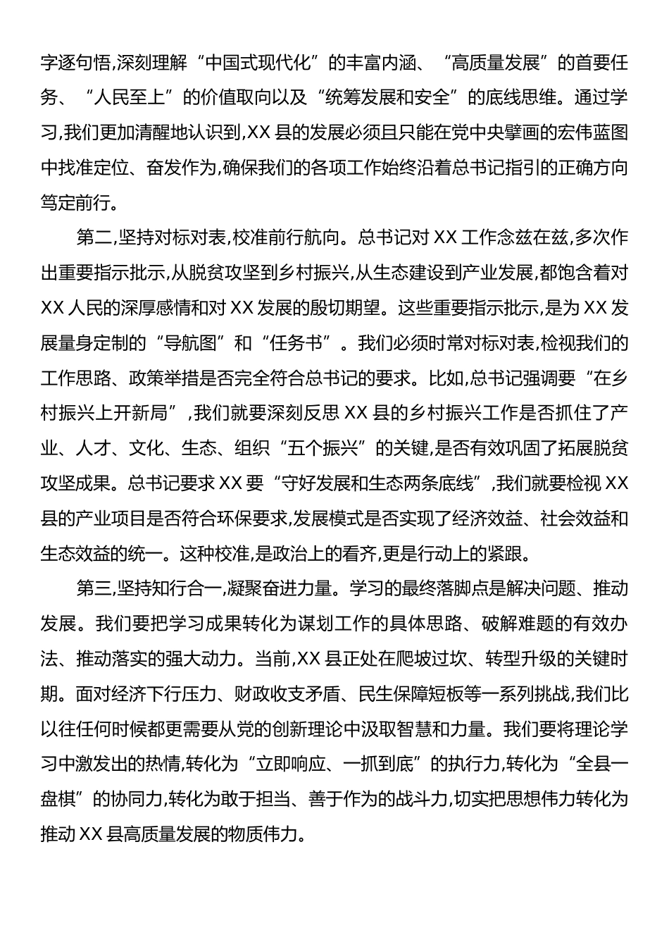 在XX县政府党组理论学习中心组集中研讨会上的书面发言.docx_第2页