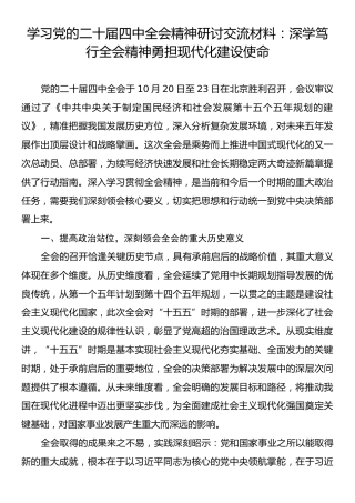 学习党的二十届四中全会精神研讨交流材料：深学笃行全会精神勇担现代化建设使命.docx