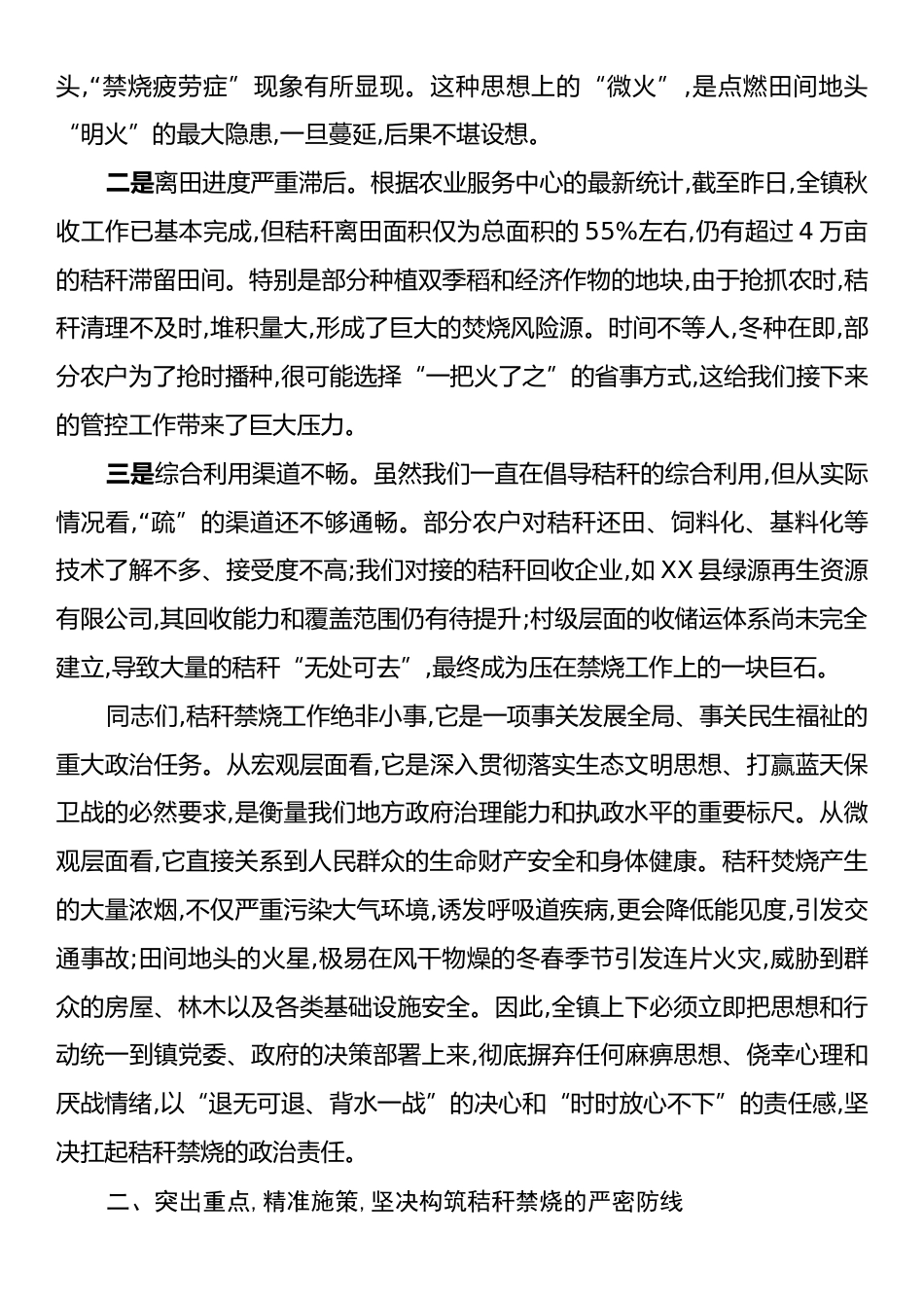 在XX镇2025-2026年冬春季秸秆禁烧工作推进会上的讲话.docx_第2页
