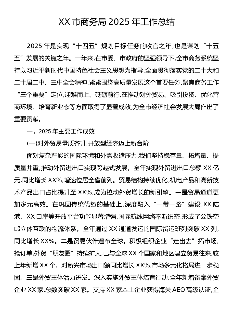 XX市商务局2025年工作总结.docx_第1页