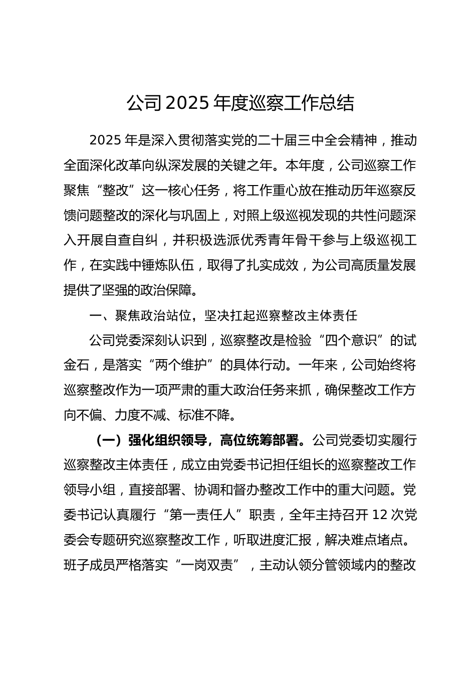 公司2025年度巡察工作总结.docx_第1页