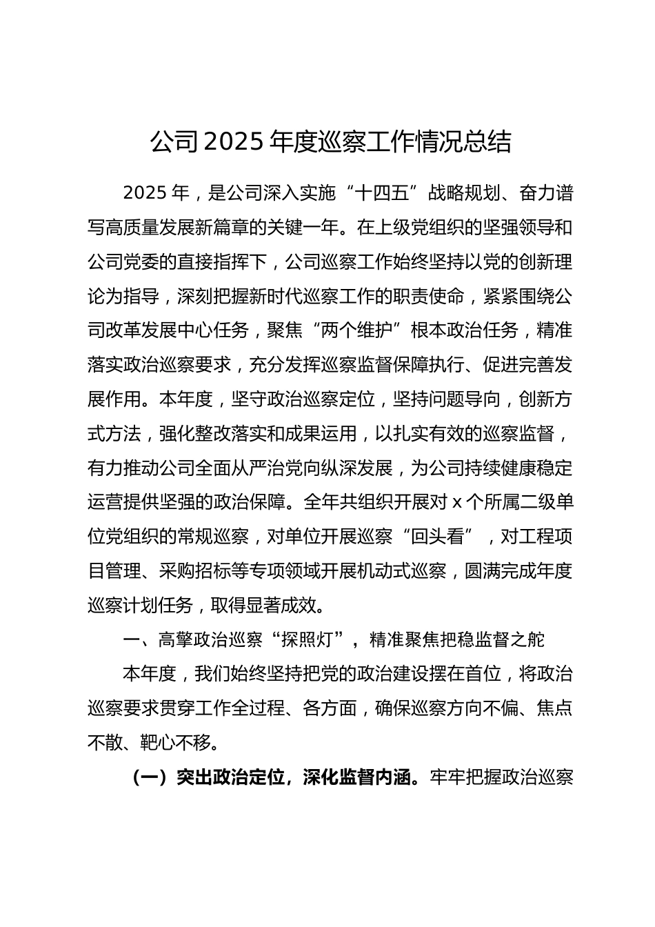 公司2025年度巡察工作情况总结.docx_第1页