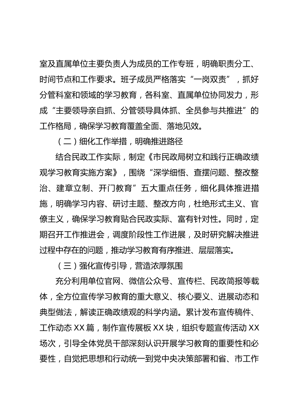 市民政局树立和践行正确政绩观学习教育阶段性工作总结.docx_第2页